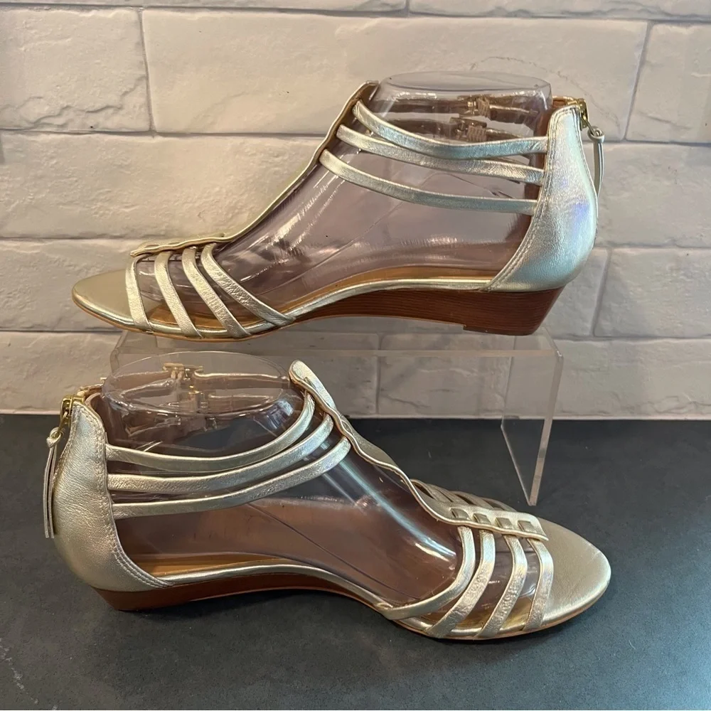 Talbots sz 7.5 gold Metallic strappy Wedge sandals